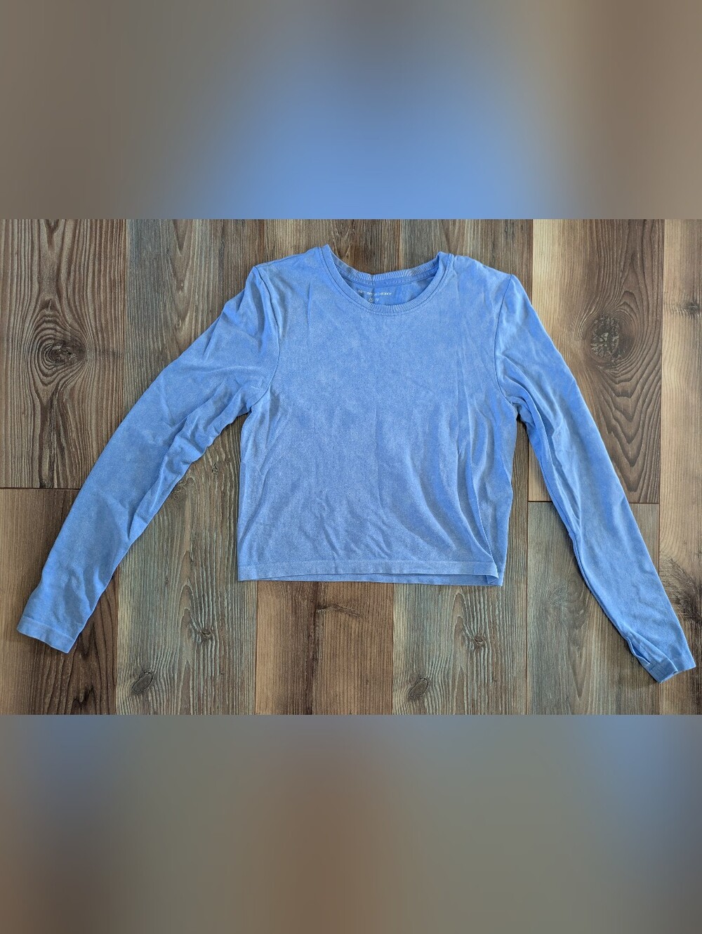 Harmony Balance Move in Balance Acid Wash Blue Cropped Yoga Top XS Long Sleeve